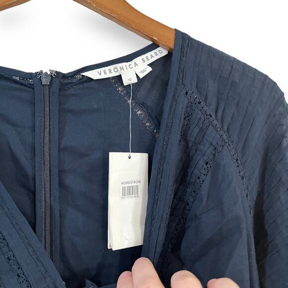 NWT Veronica Beard Addilyn Eyelet Dress In Ink Size 10 Navy Blue Cotton $498 - Picture 7 of 15